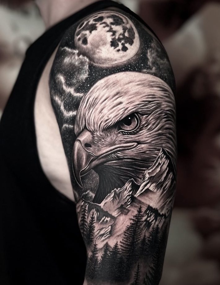 realistic eagle tattoo black and gray expert in madrid