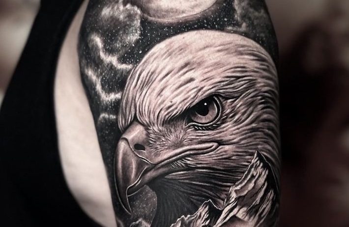 realistic eagle tattoo black and gray expert in madrid