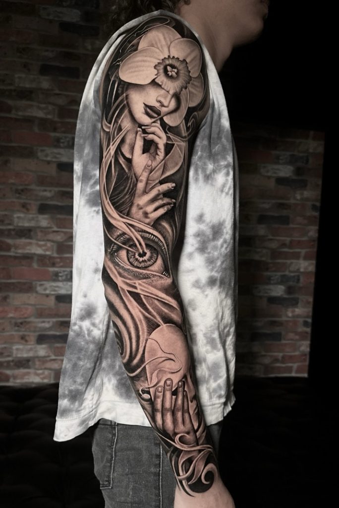 Custom Black & Grey realism tattoo design process.