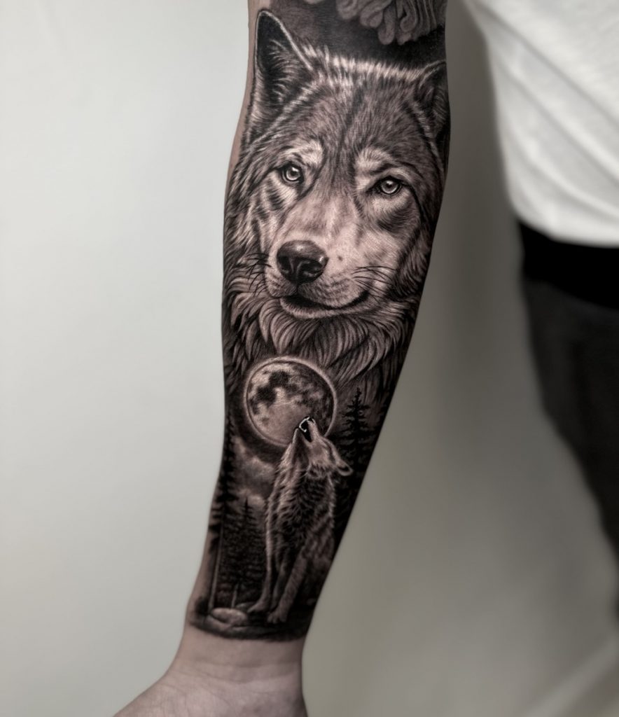 Healed Black and Grey realism tattoo maintaining contrast